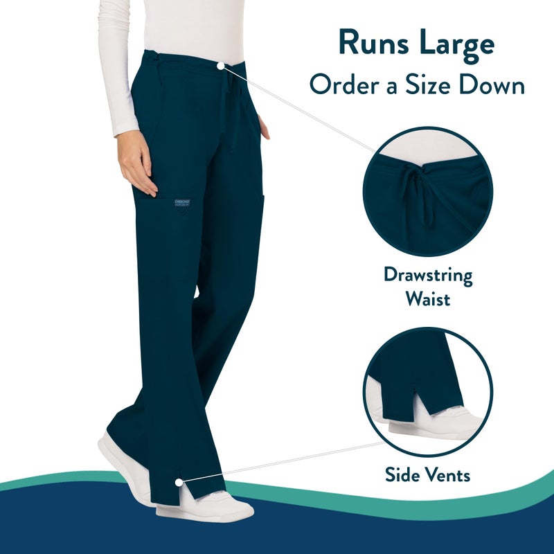 Cherokee Scrubs for Women Mid Rise Moderate Flare Drawstring Pant with 5 Pockets, Ultra Soft & Breathable Fabric - WW120 - WW120, M, Caribbean Blue - Image 3